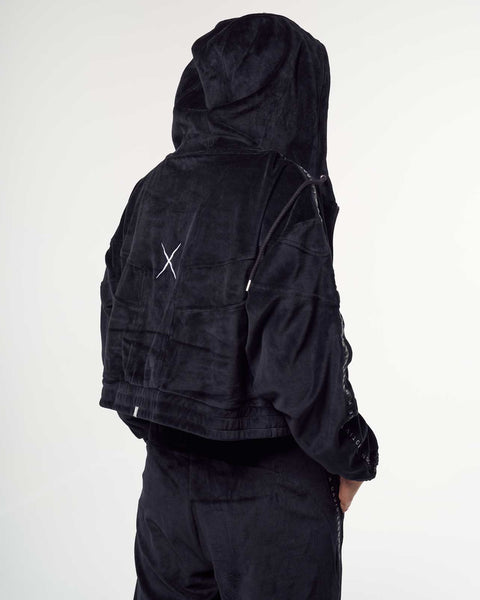 Mask Black Velour Crop Hoodie