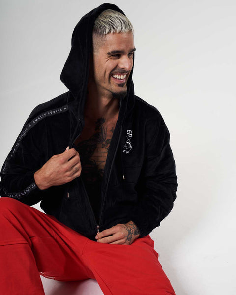 Mask Black Velour Crop Hoodie - Men