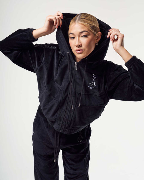 Mask Black Velour Crop Hoodie
