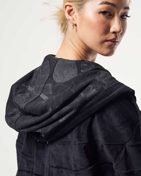 Mask Black Velour Crop Hoodie