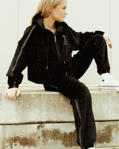 Mask Black Velour Crop Hoodie