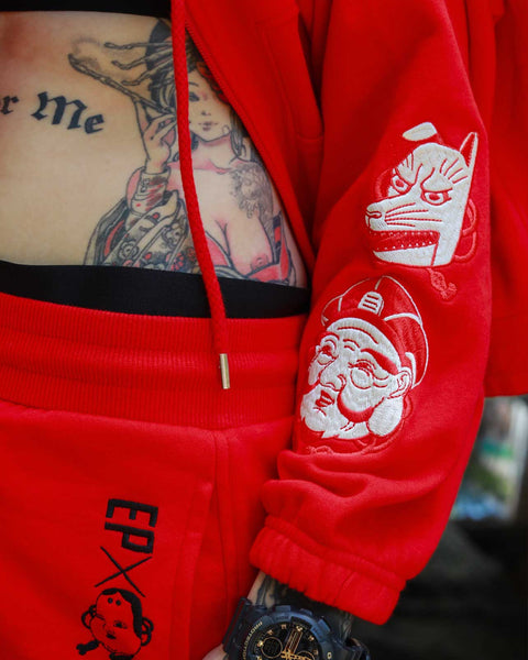 Mask Red Crop Hoodie