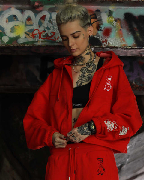 Mask Red Crop Hoodie