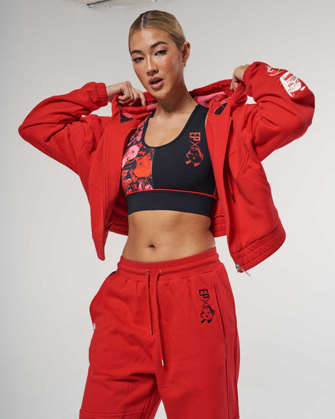 Mask Red Crop Hoodie