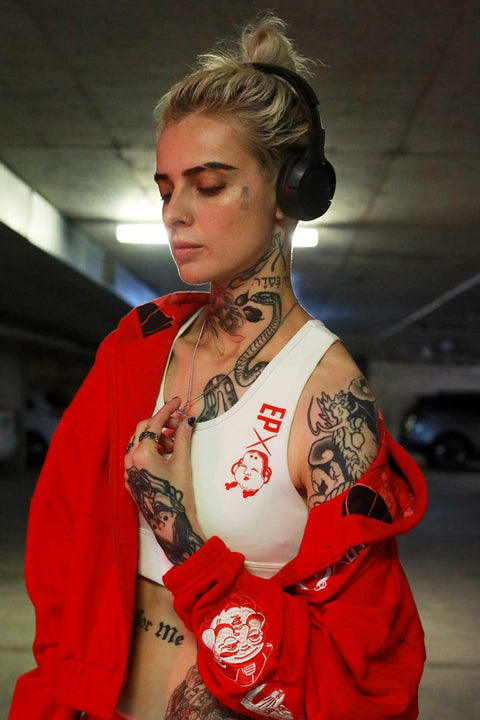 Mask Red Crop Hoodie