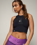 Butterfly Web Fitted Black Crop Tank
