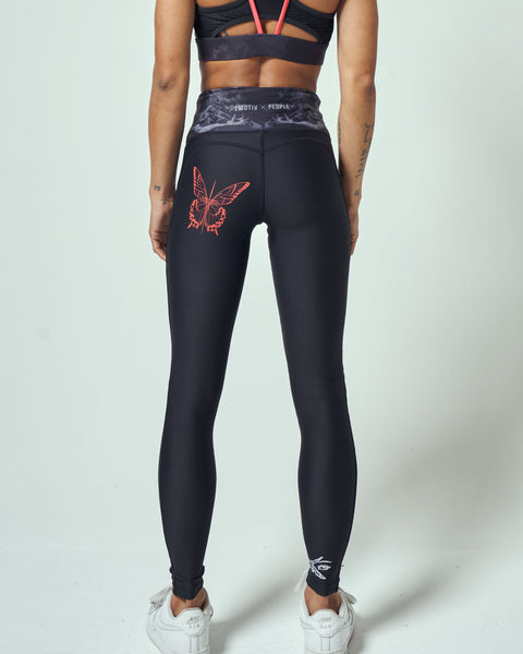 Butterfly on Black Legging - Full Length