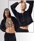 Mask Black Velour Crop Hoodie