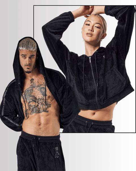 Mask Black Velour Crop Hoodie