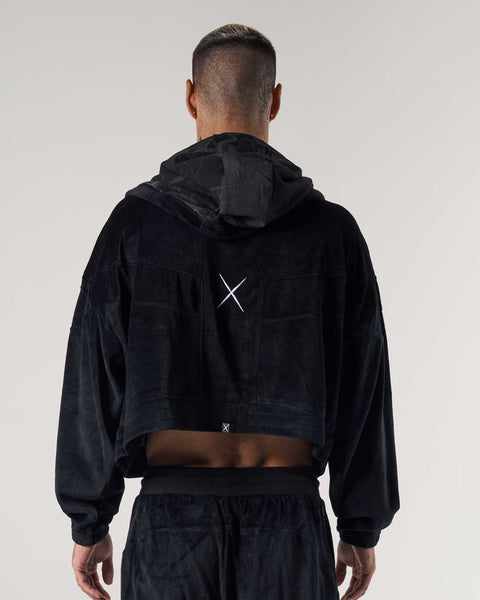 Mask Black Velour Crop Hoodie