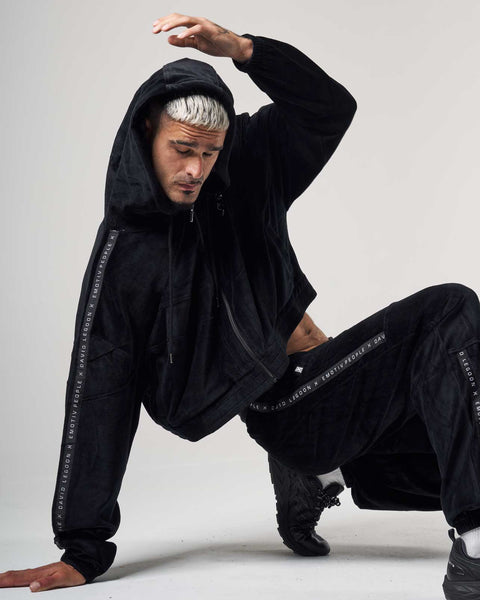 Mask Black Velour Crop Hoodie